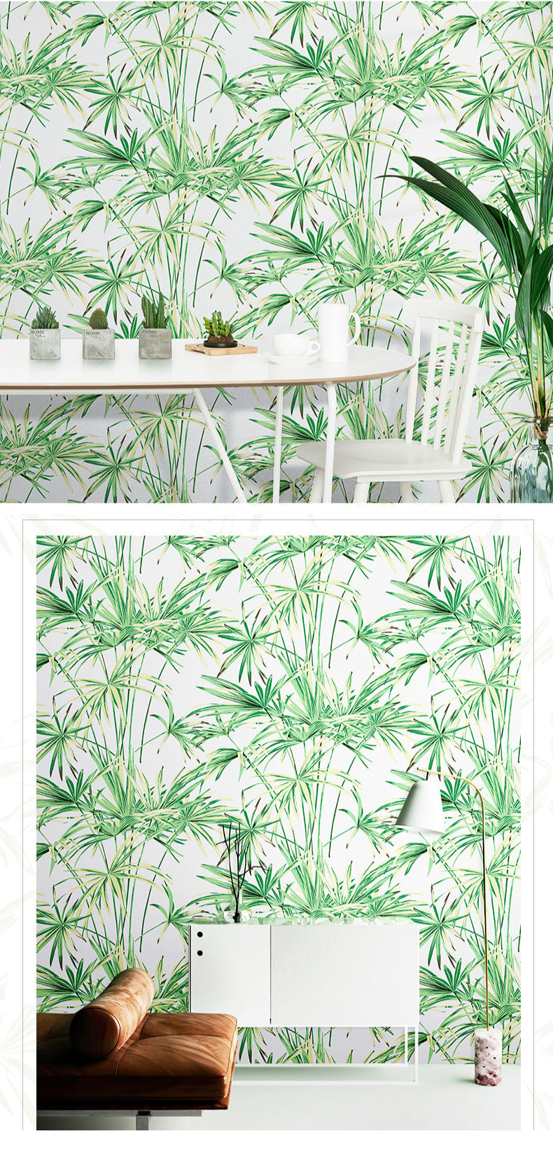 Tropical Botany Bamboo Palm Leaves Wallpaper Green Leaves Nordic Style Wallpaper For Living Room Dining Room Kitchen Decor (10mtr Roll)