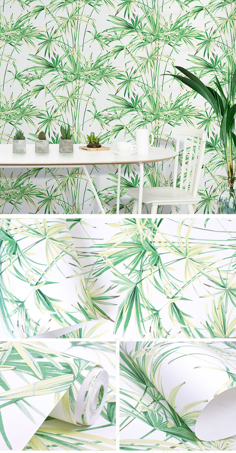 Tropical Botany Bamboo Palm Leaves Wallpaper Green Leaves Nordic Style Wallpaper For Living Room Dining Room Kitchen Decor (10mtr Roll)