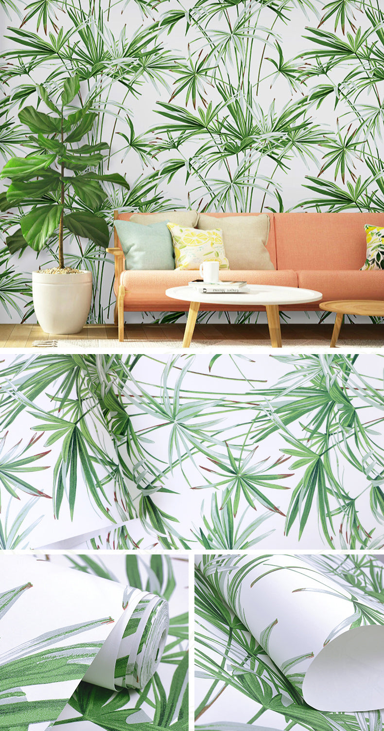 Tropical Botany Bamboo Palm Leaves Wallpaper Green Leaves Nordic Style Wallpaper For Living Room Dining Room Kitchen Decor (10mtr Roll)