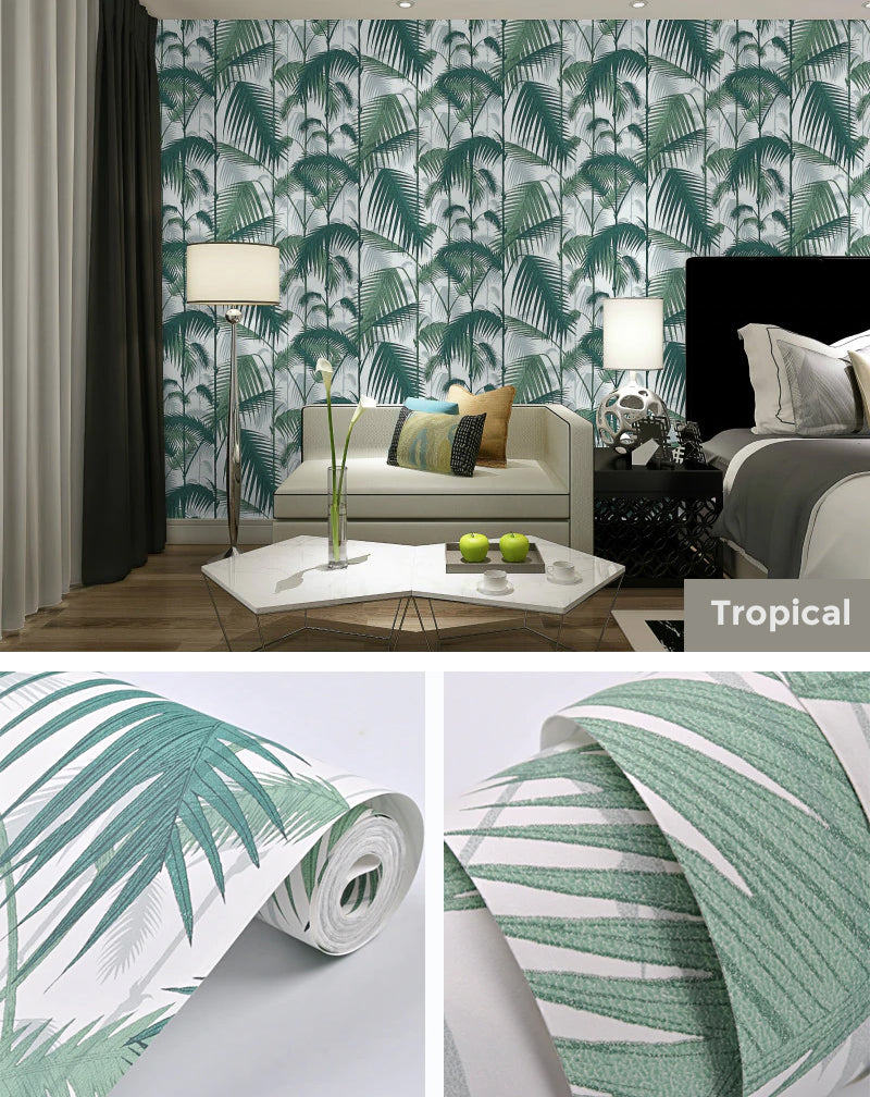 Tropical Greenery Jungle Palm Prints Wallpaper Forest Green Plants Wall Covering Wall Paper For Bedroom Living Room Botanic Decor (10mtr Roll)