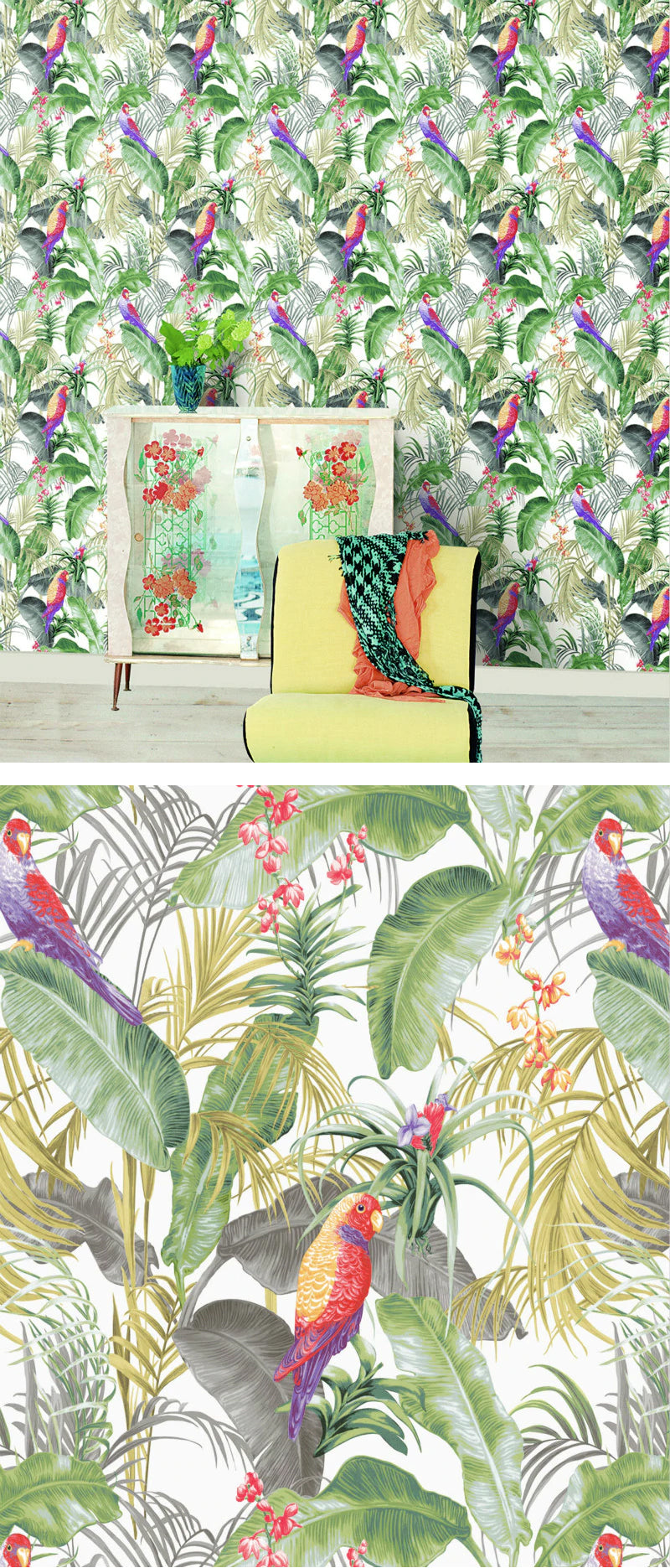 Tropical Vintage Chinoiserie Wallpaper Birds Of Paradise Garden Botany Wall Art Living Room Decoration Printed PVC Wallpaper (10mtr Roll)