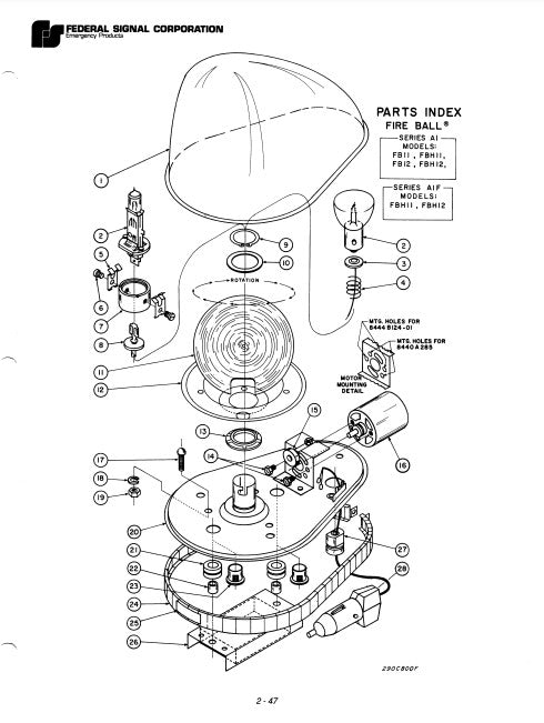 Federal Signal Light Fire Ball FB11 FB12 FBH11 FBH12 Series A1 A1F - Parts List
