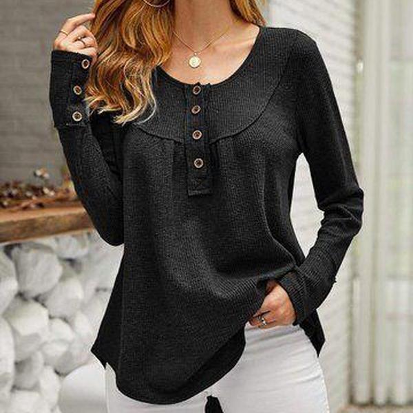 Comfy Plain Black Long Sleeve Sweater-Black-S-
