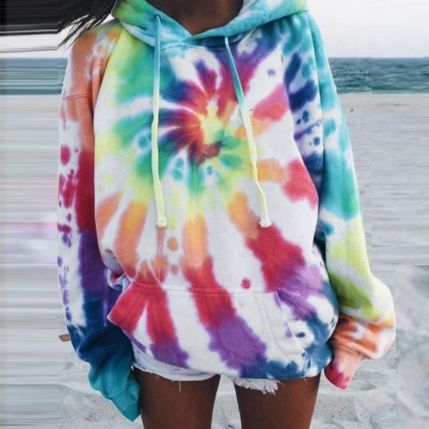 Rainbow Tie Dye Hoodie Oversized Sweatshirt-Green-S-