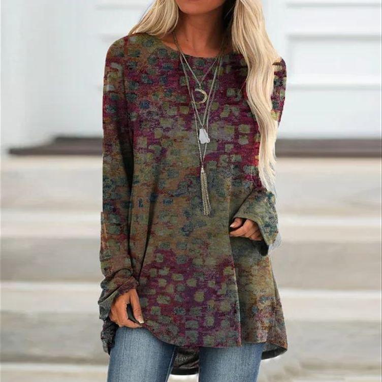 Stunning Long Sleeve Printed Top-Multicolor-S-
