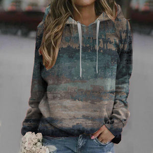 Stunning Printed Long Sleeve Hoodie-Blue-S-