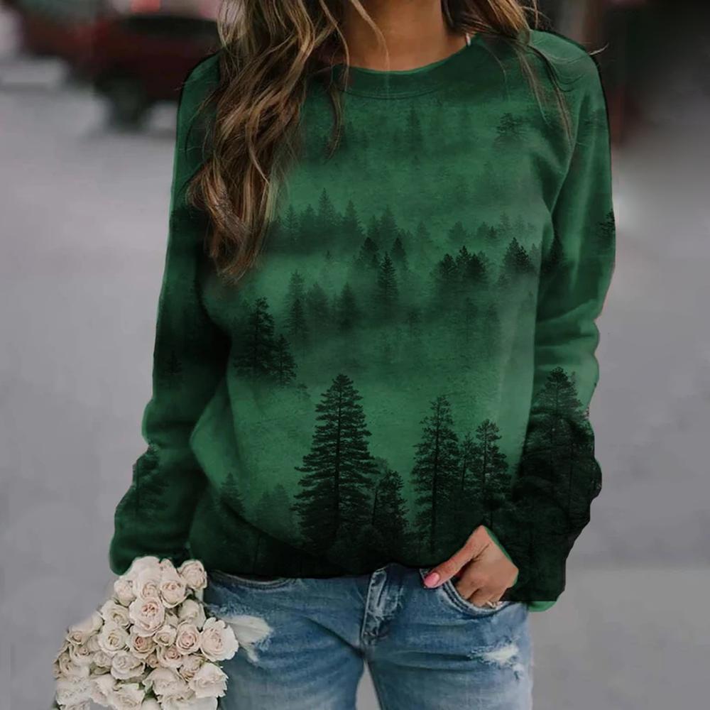 Stylish Round Neck Print Sweatshirt-Green-S-