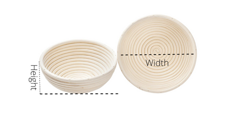 round banneton bread proofing basket with measurement
