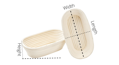 2 oval bannetons with measurements