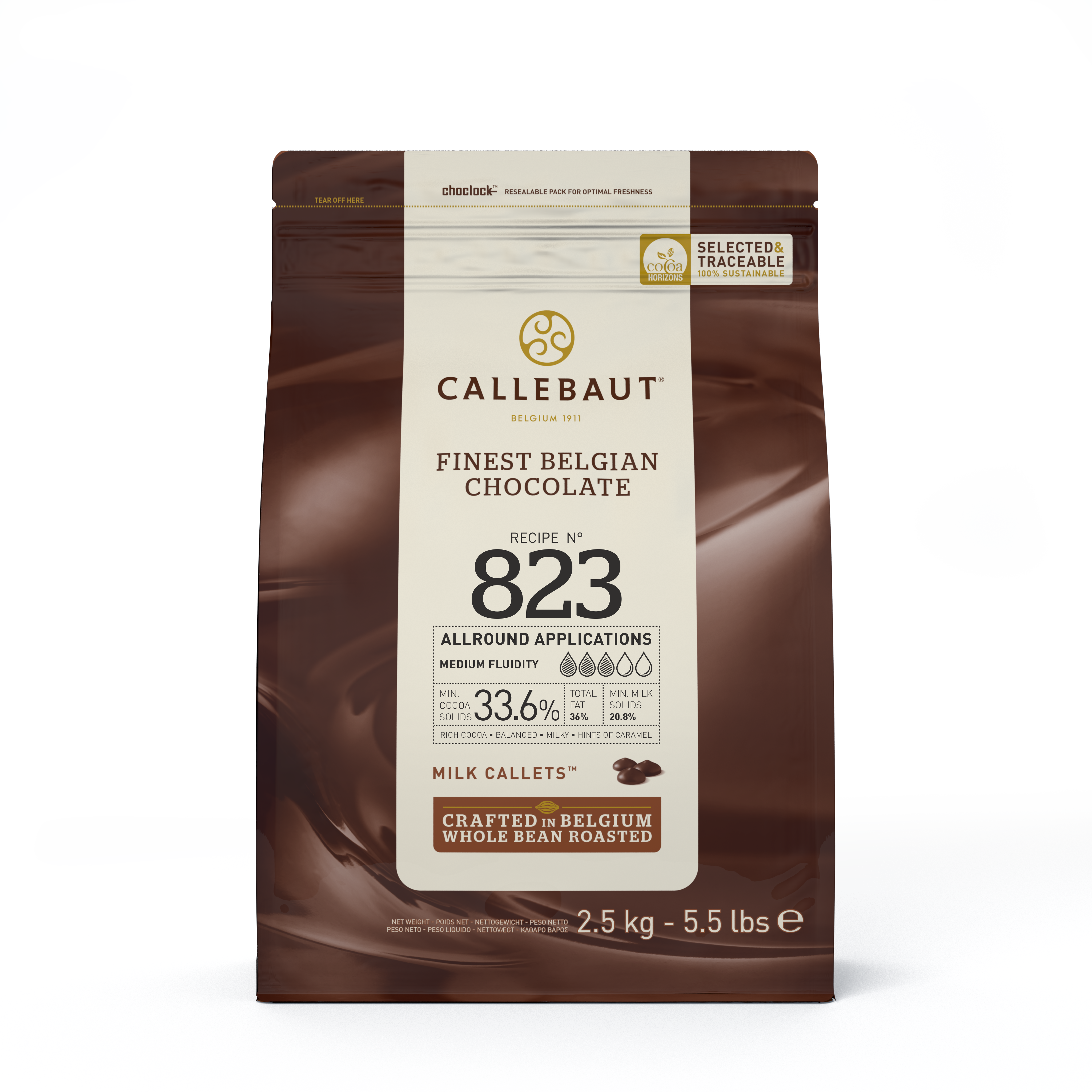 Callebaut Finest 33.6% Belgian Chocolate – Milk 823 Callets 2.5 kg