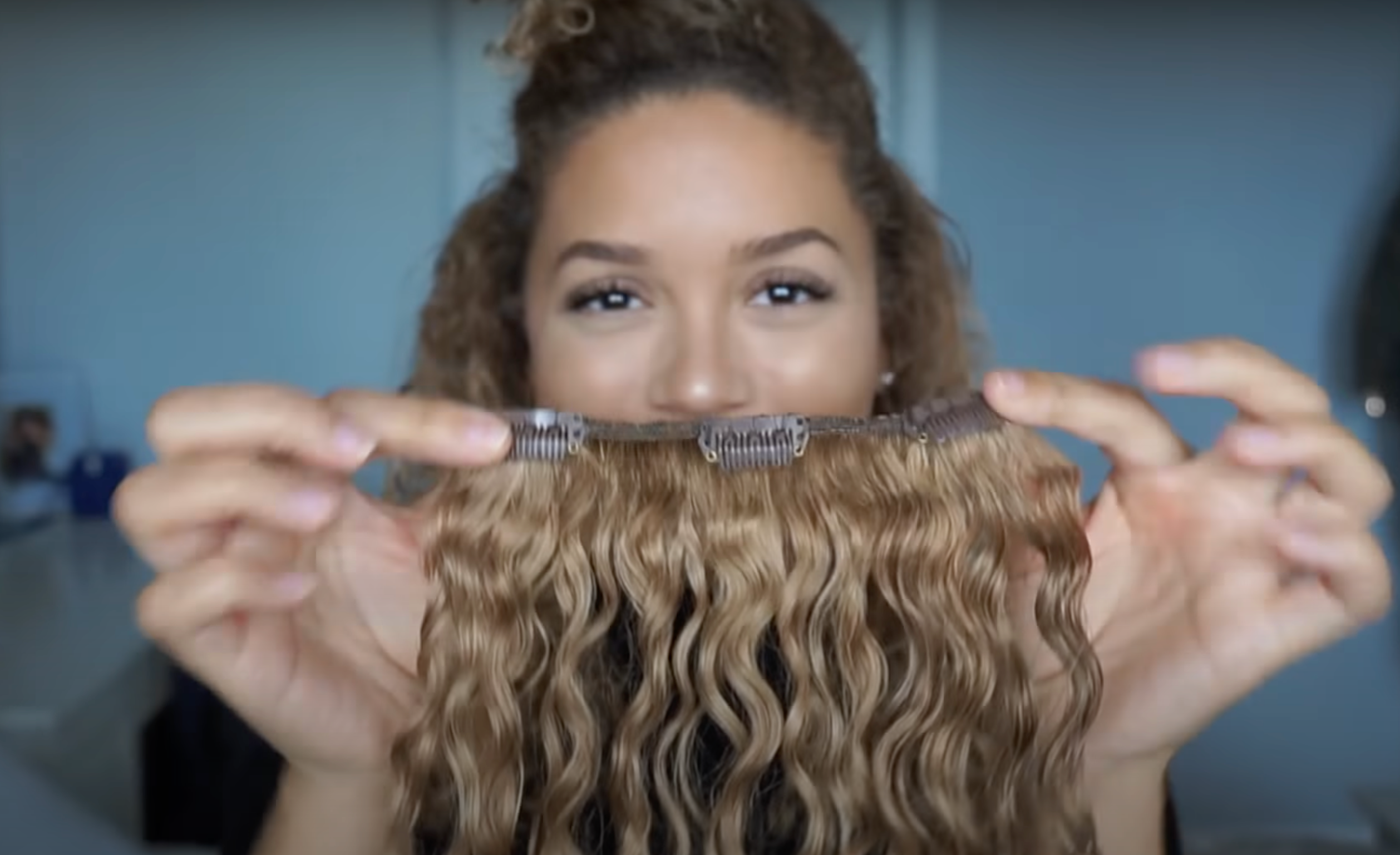 how-to-blend-clipin-curly-hair-extensions-with-short-hair-bellakurls-hair-weft