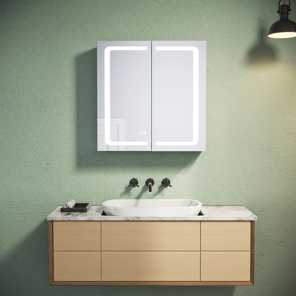 SONNI Aluminum Spiegelschrank mit Beleuchtung Badezimmer verstellbare Einlegeböden wasserdicht beschlagfrei mit Touchsch