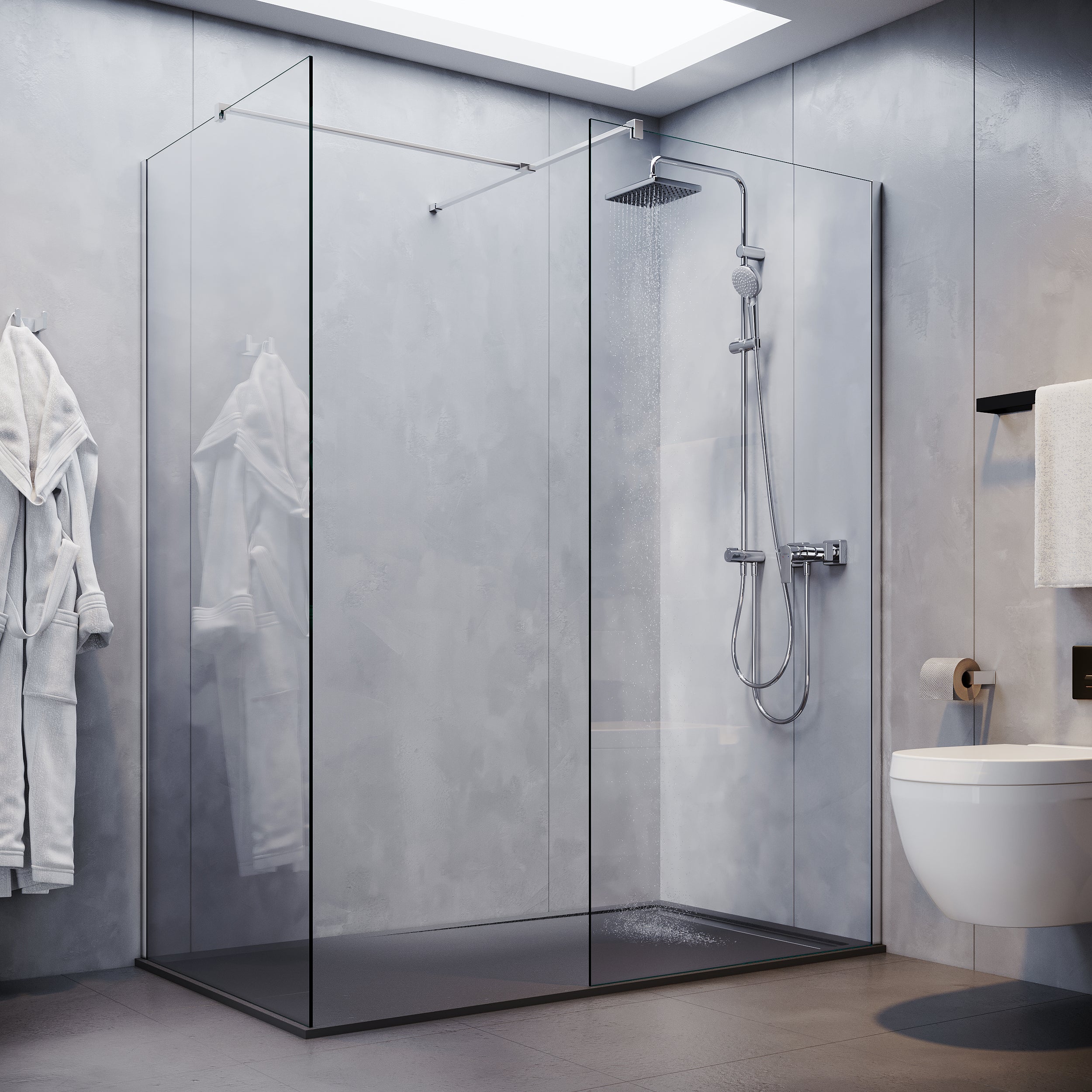 Image of SONNI Begehbare Dusche Duschabtrennung Duschwand Duschkabine 8mm Nano Glas Duschwand mit/ohne schwenkbare Tür Walk in Dusche