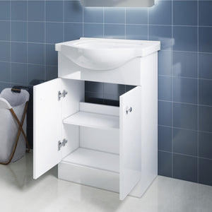 Badmöbel Waschbecken mit Unterschrank 2in1 Set bodenstehend Weiß Hochglanz B560×H790×T420mm