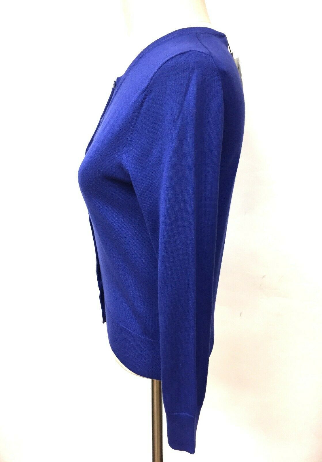 L K Bennett Royal Blue Silk Cotton Crew Neck Cardigan Sweater