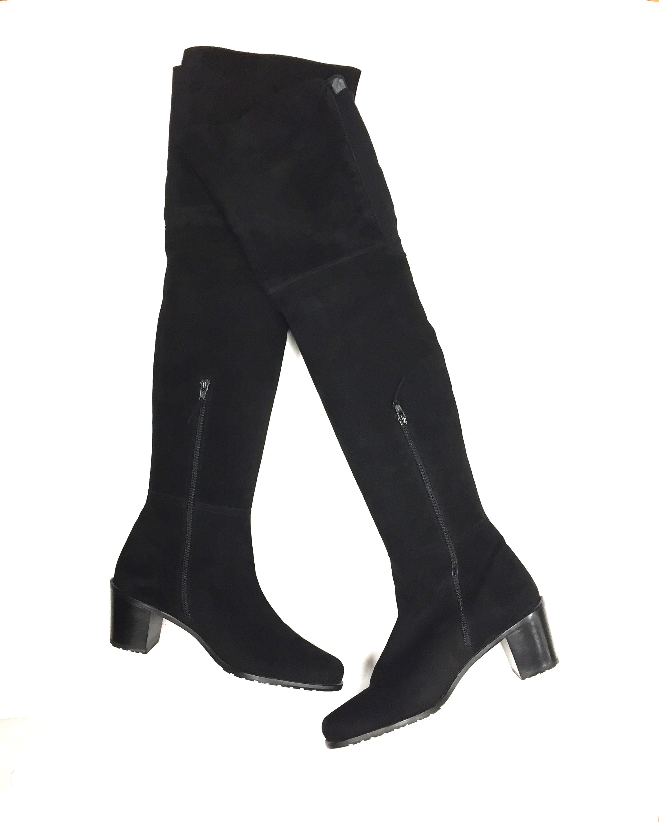 over the knee black suede boots with heel