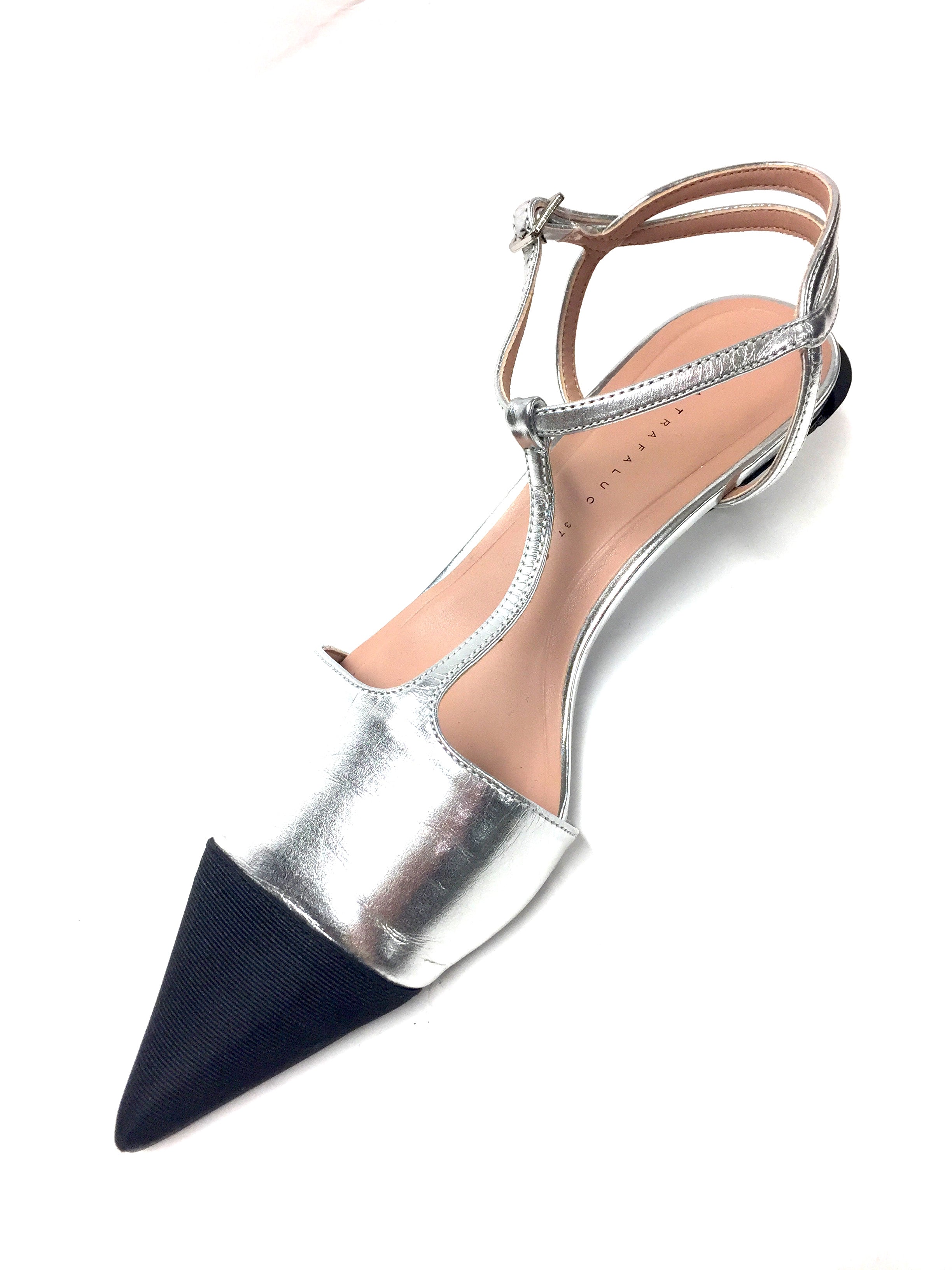 silver kitten heel slingbacks