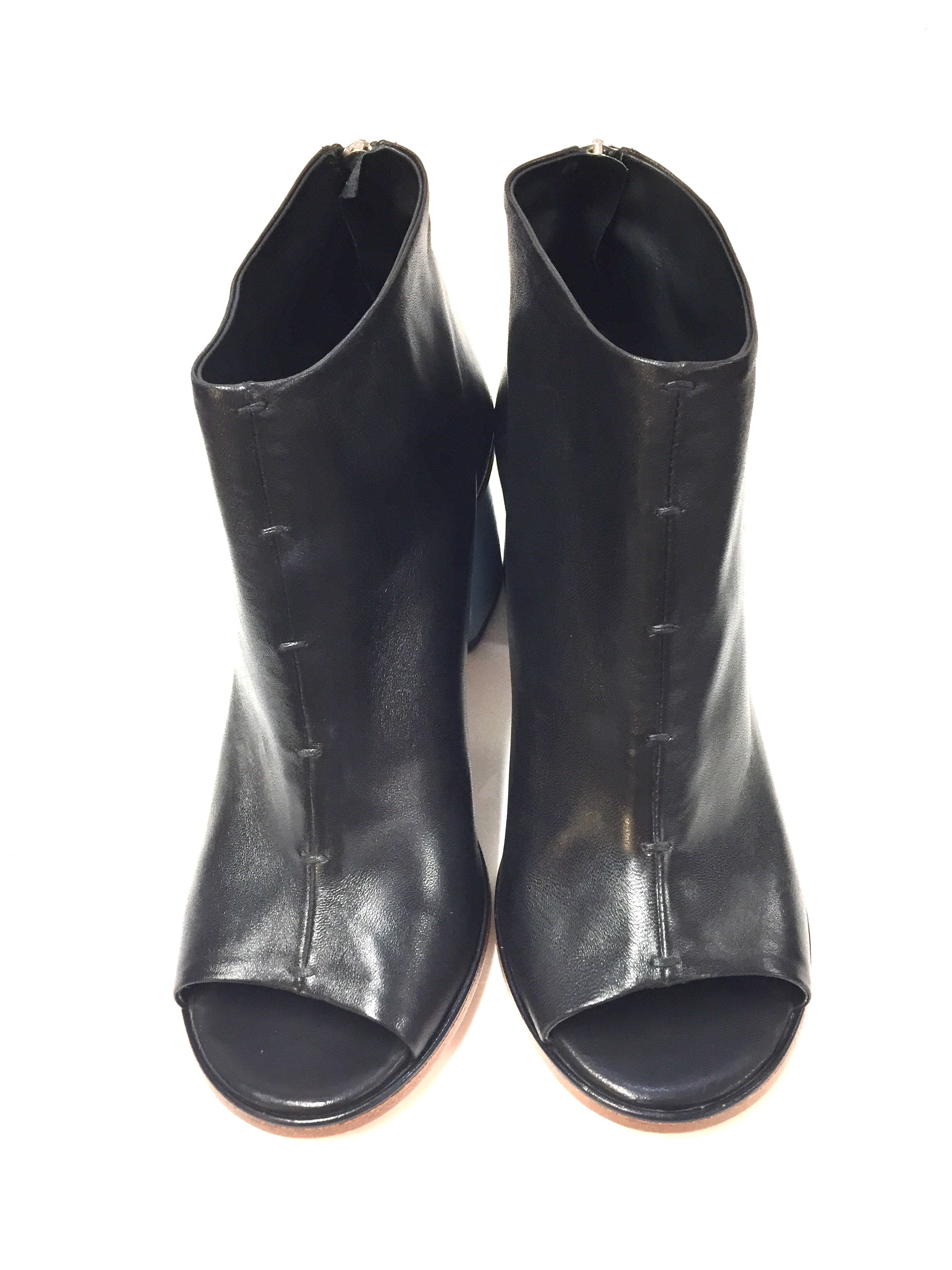 HALMANERA Black Leather Open-Toe Ankle 