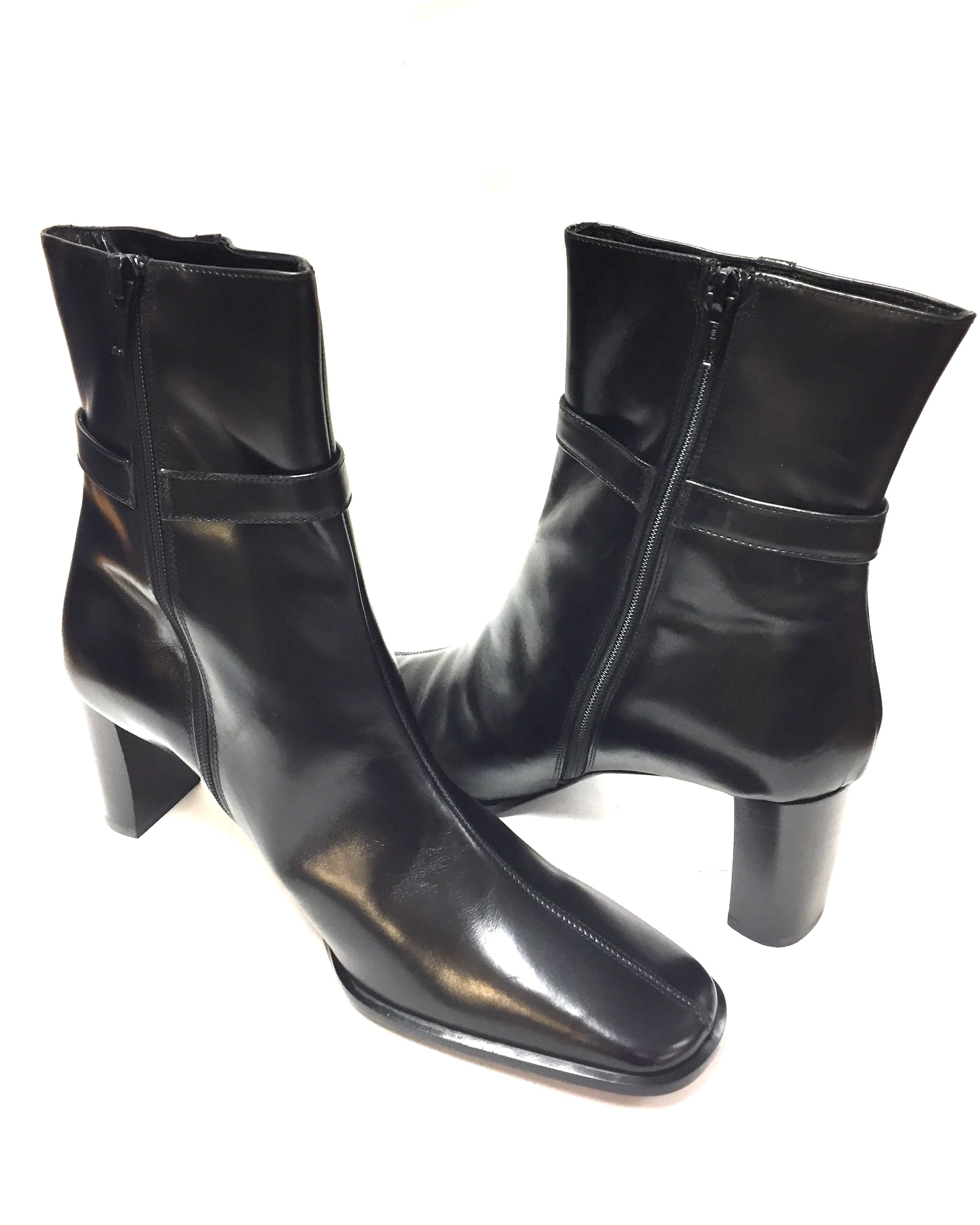 leather mid heel ankle boots