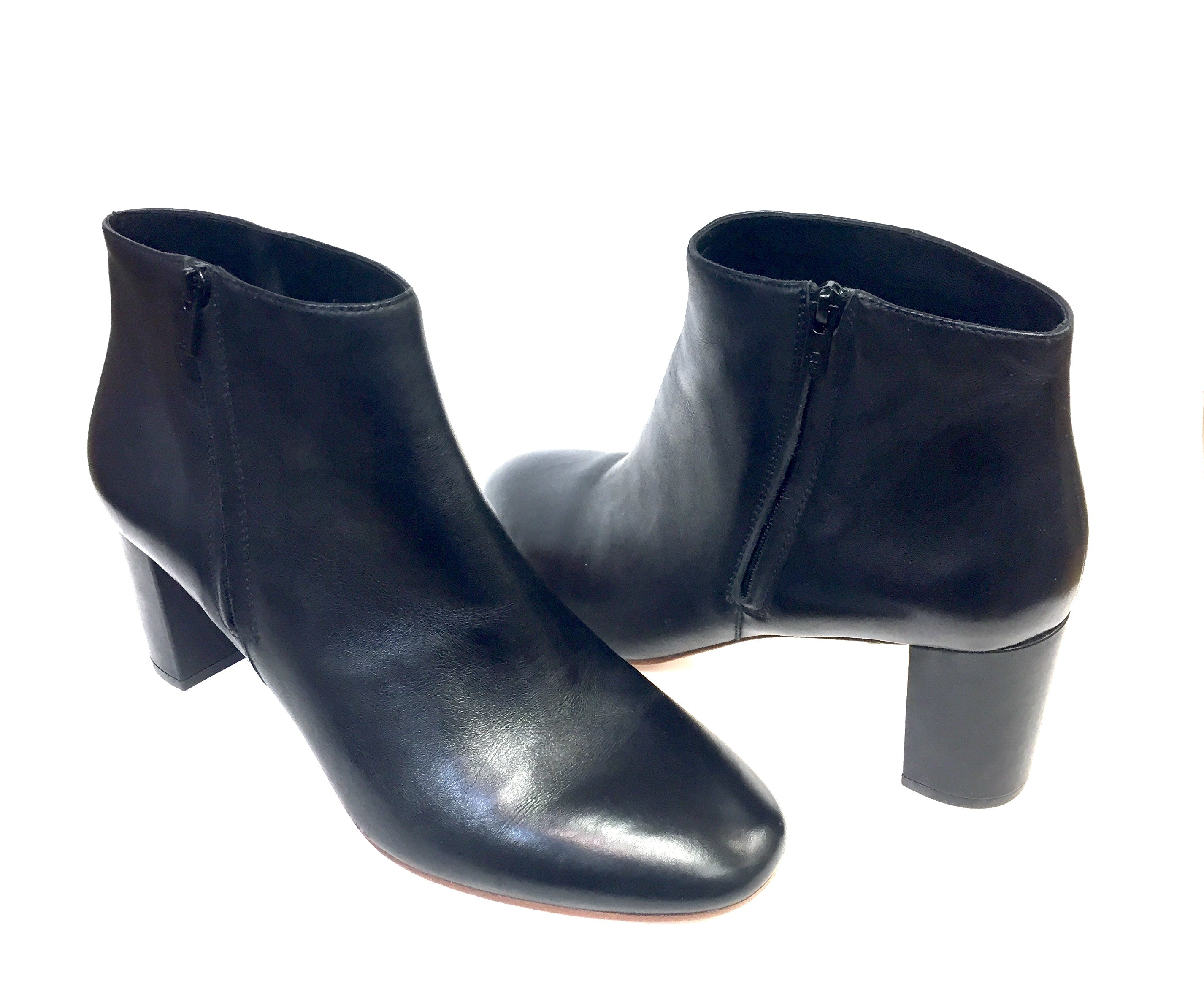 black leather block heel ankle boots