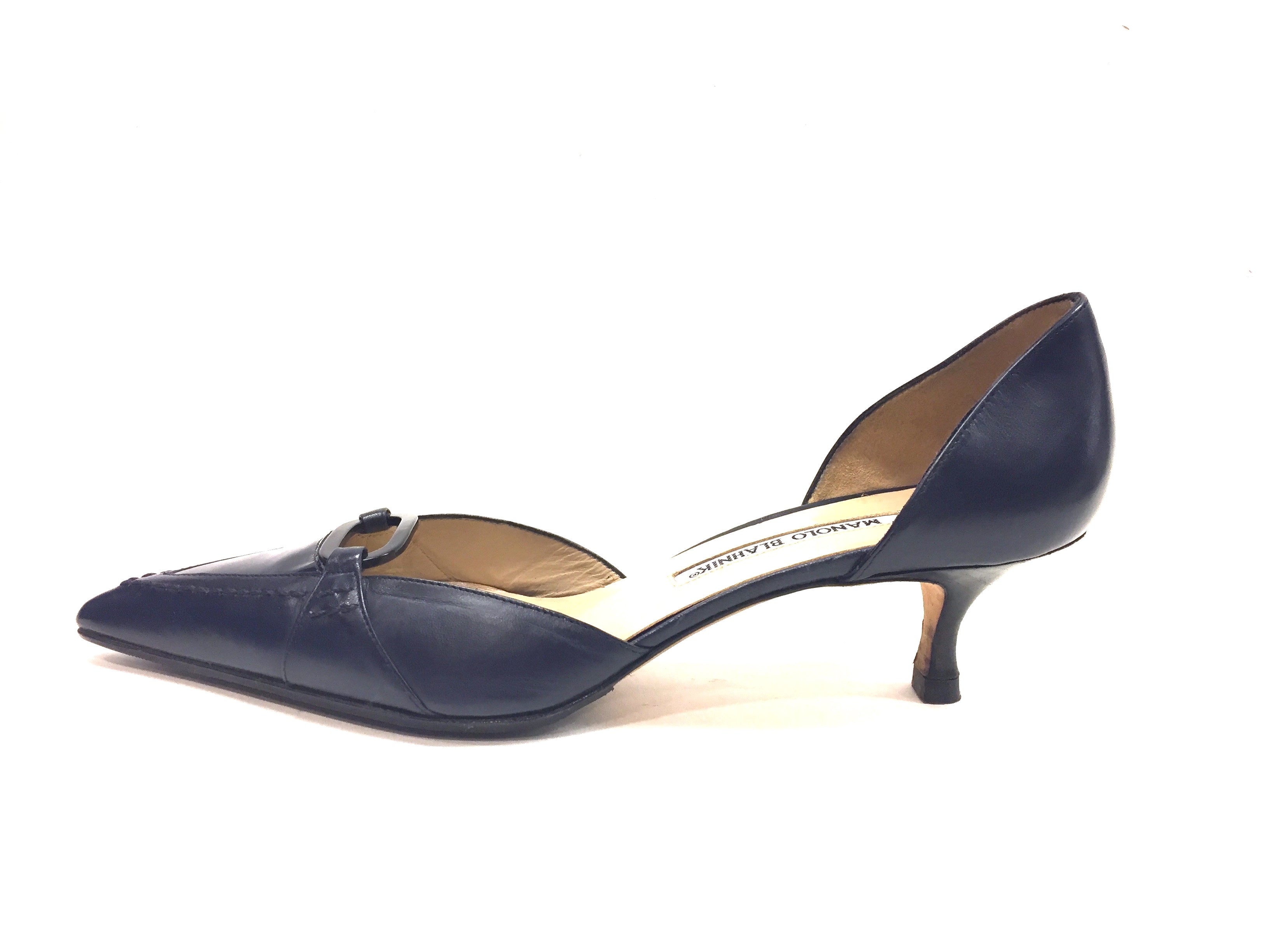 navy leather kitten heel shoes