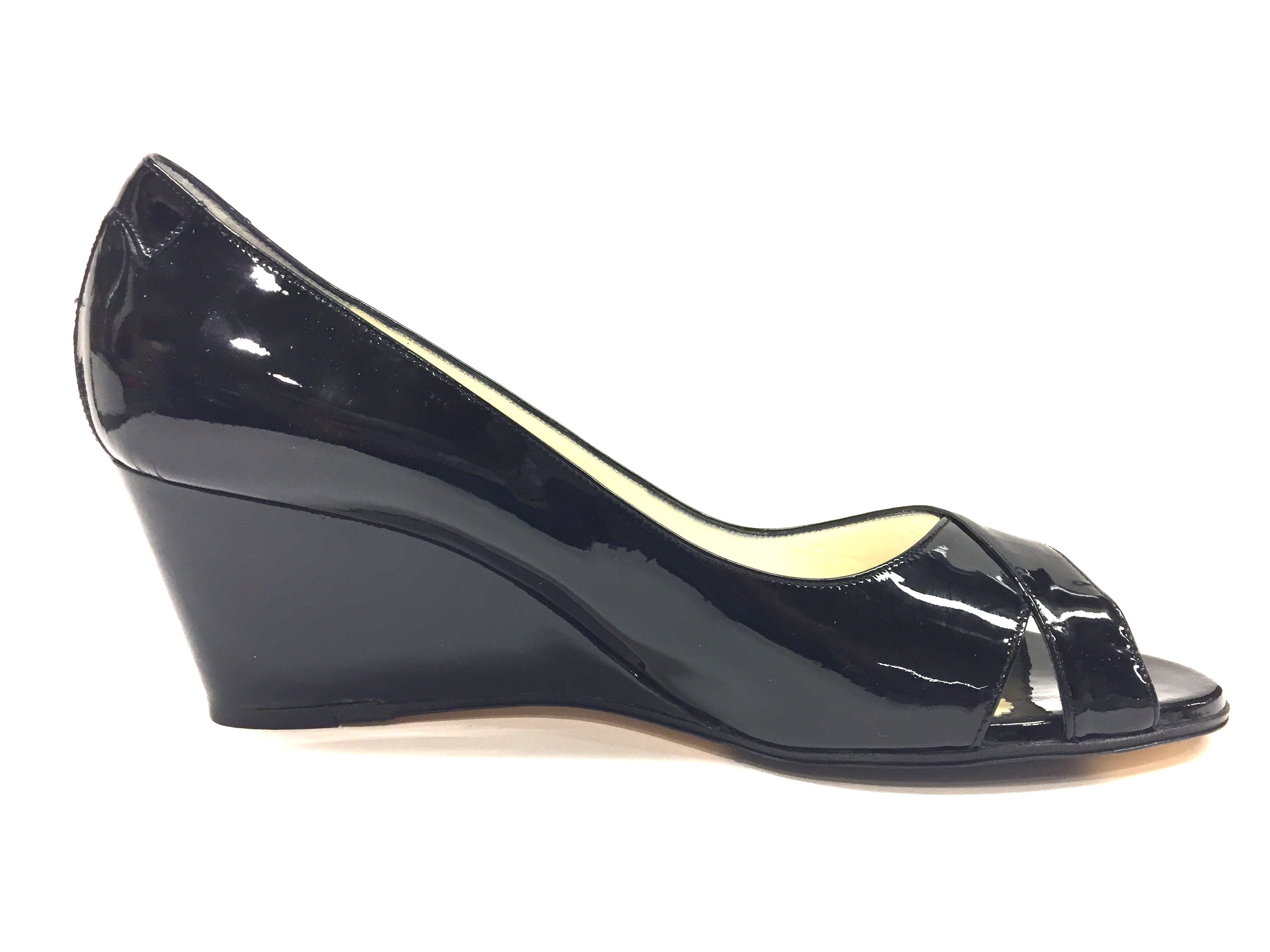 black patent leather wedge heels