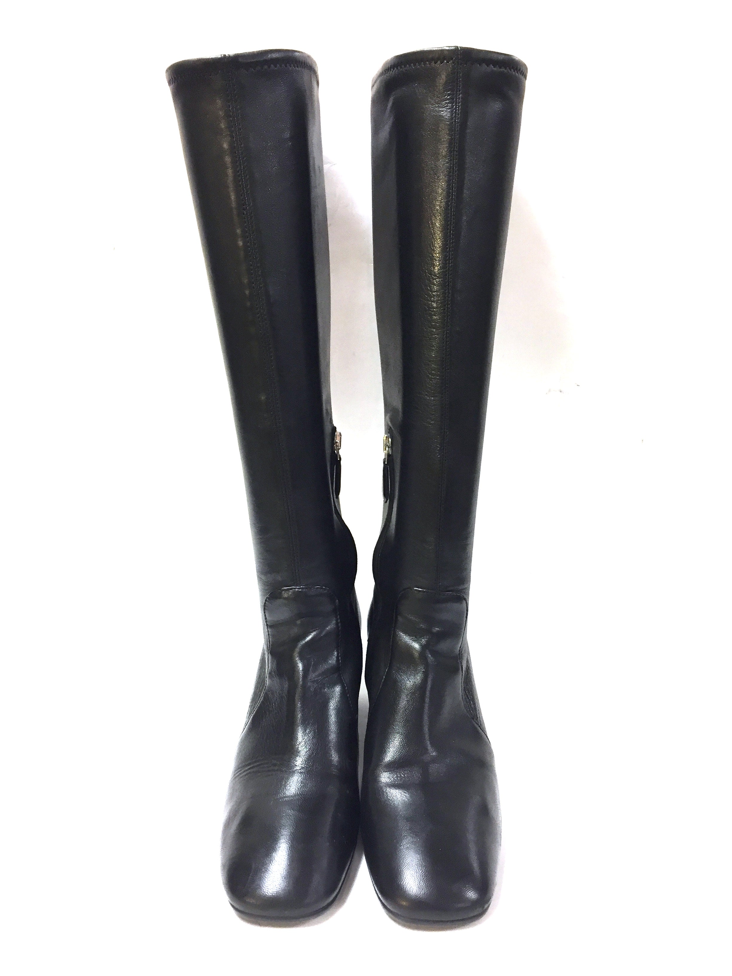 black leather boots with block heel