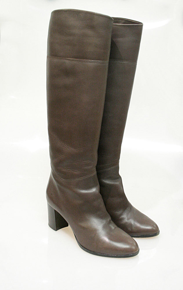 CHRISTIAN LOUBOUTIN Brown Leather Knee-High Boots | Bis Designer Resale
