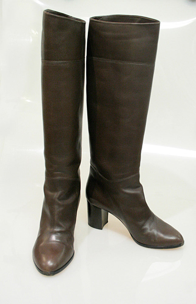 CHRISTIAN LOUBOUTIN Brown Leather Knee-High Boots | Bis Designer Resale