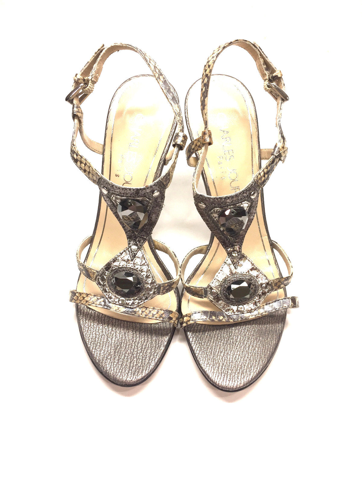 silver jeweled heels