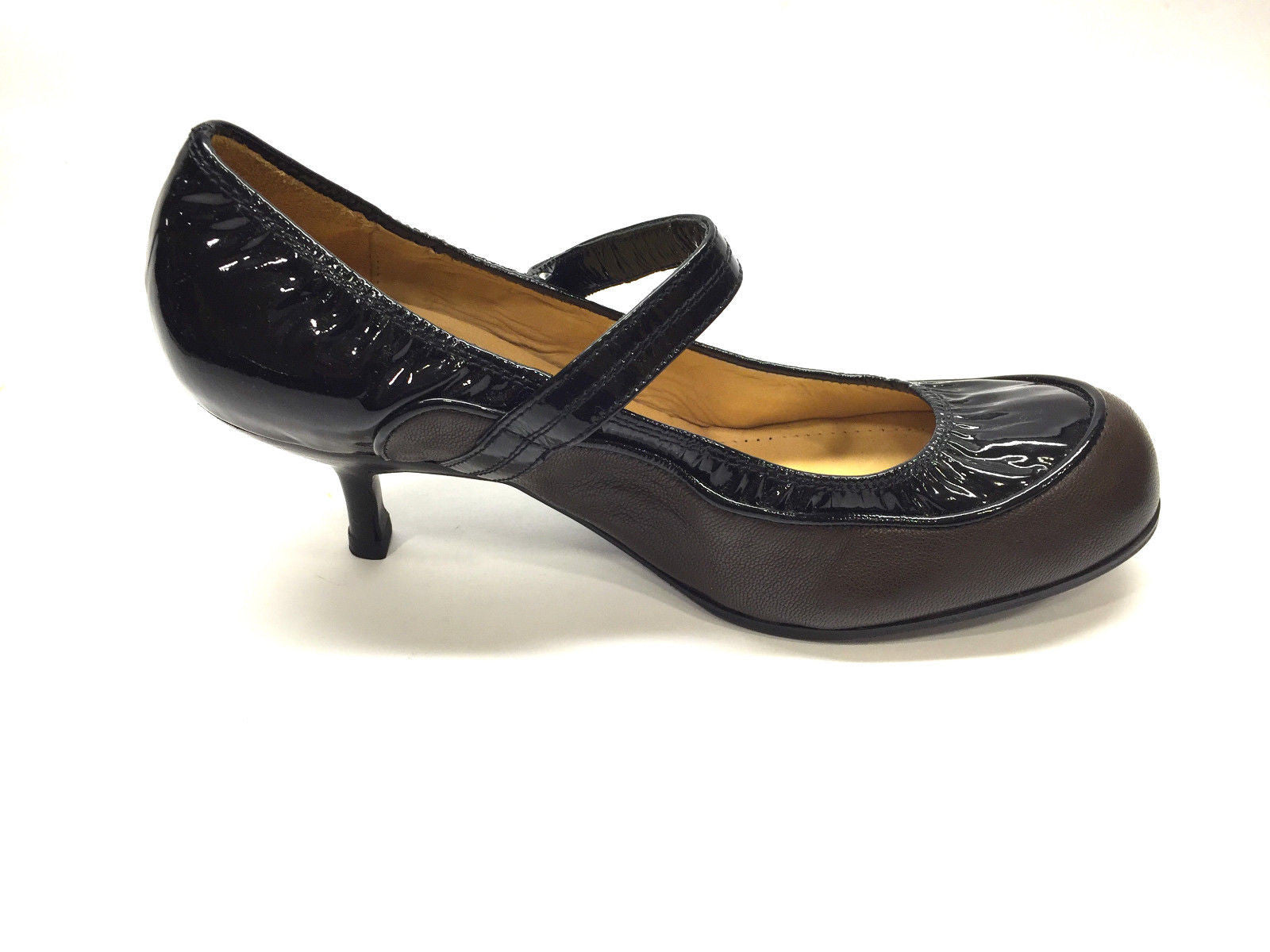 black patent leather kitten heel pumps