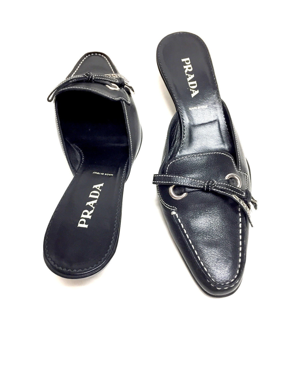 prada patent mules with bow