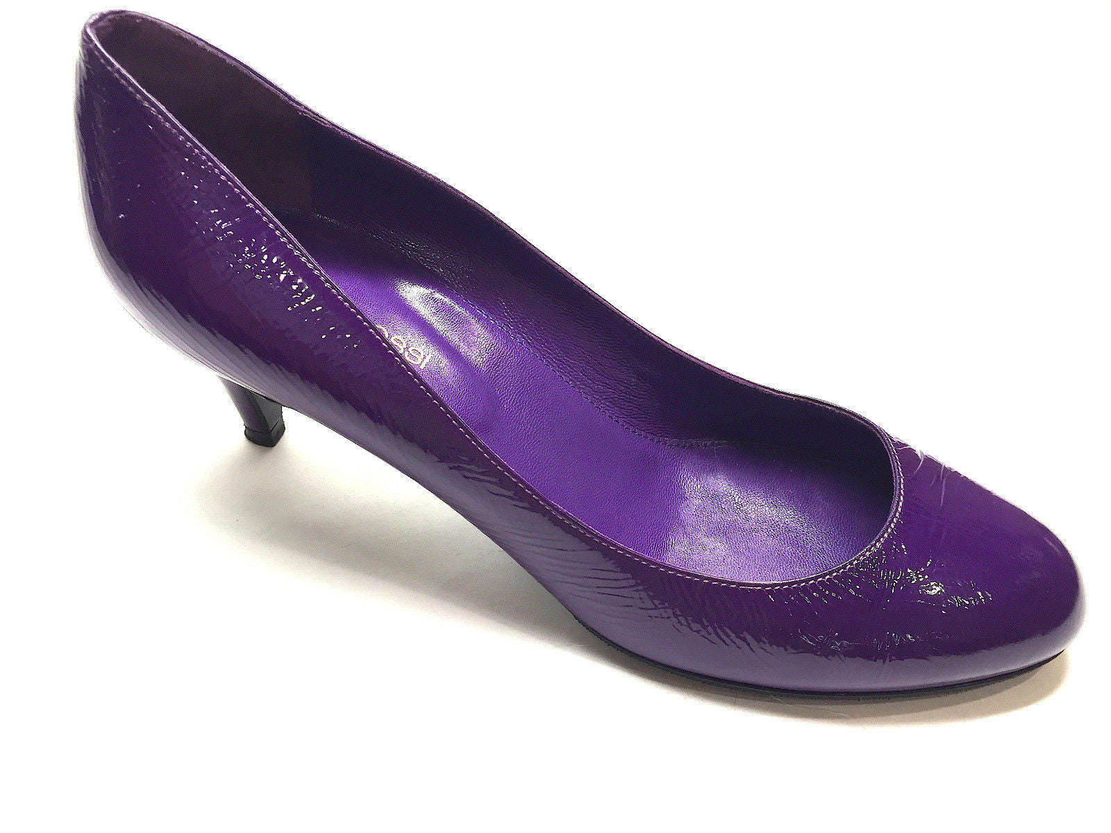 purple kitten heel pumps