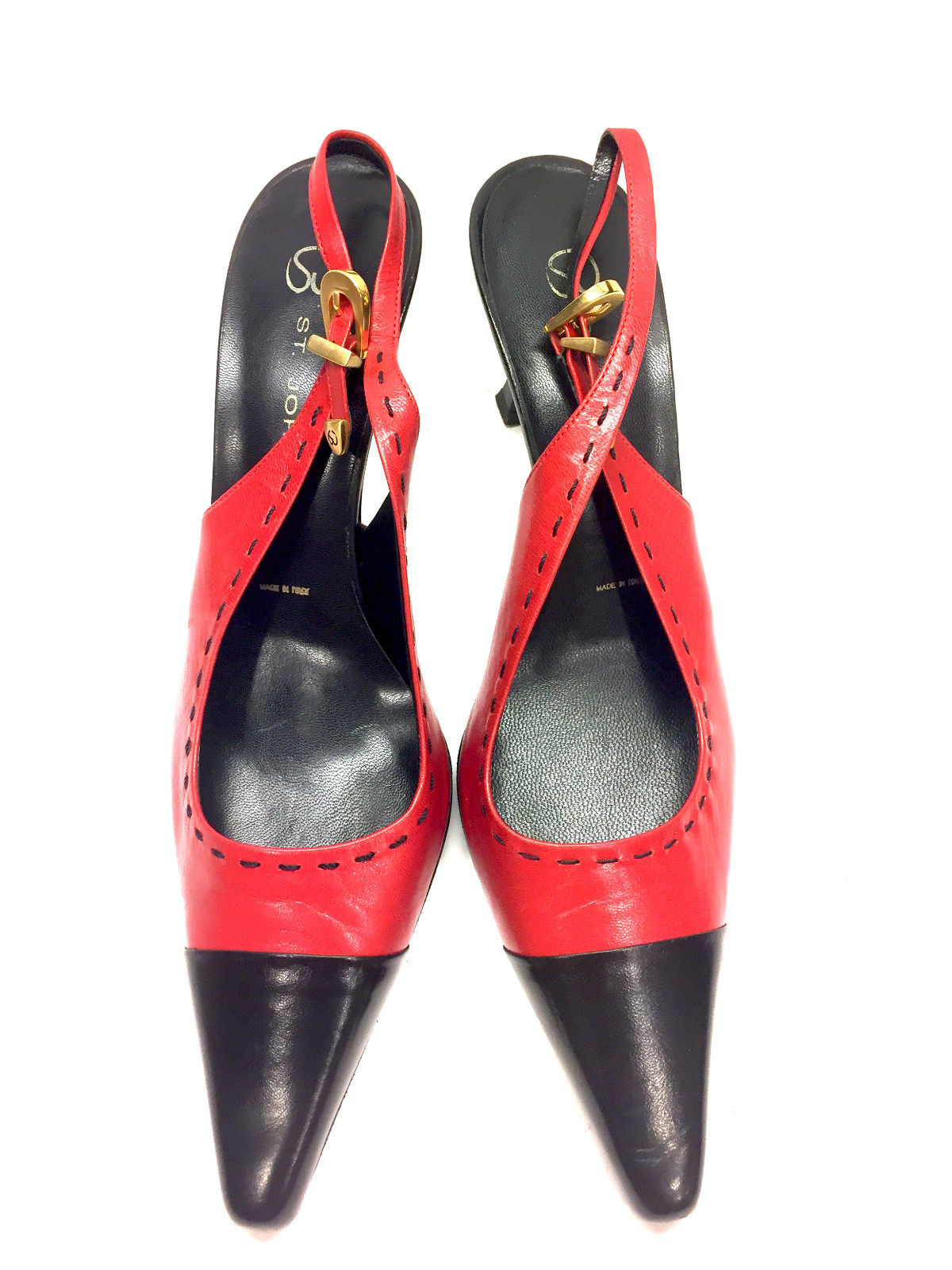 red leather slingbacks