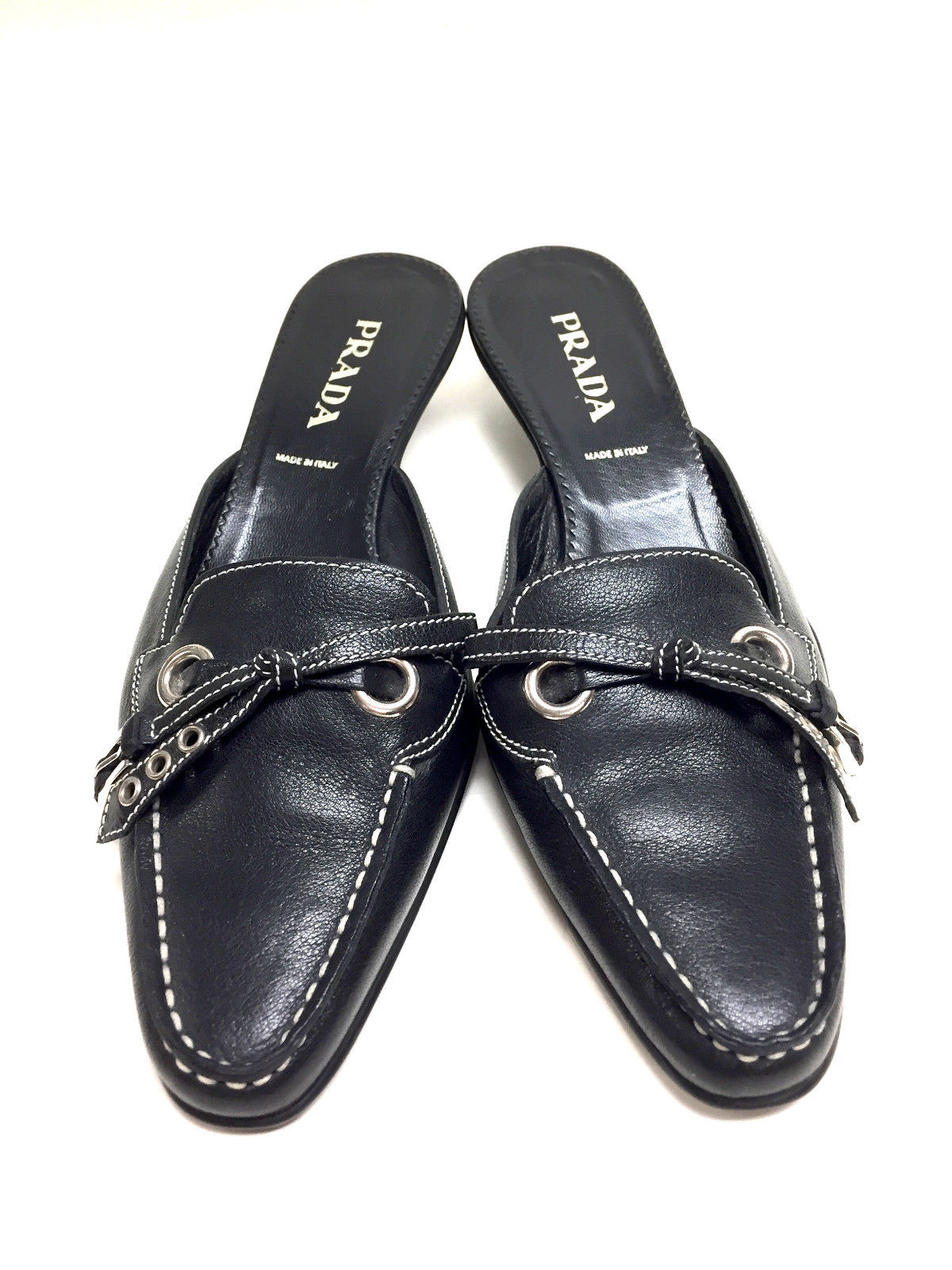 black leather mule slides