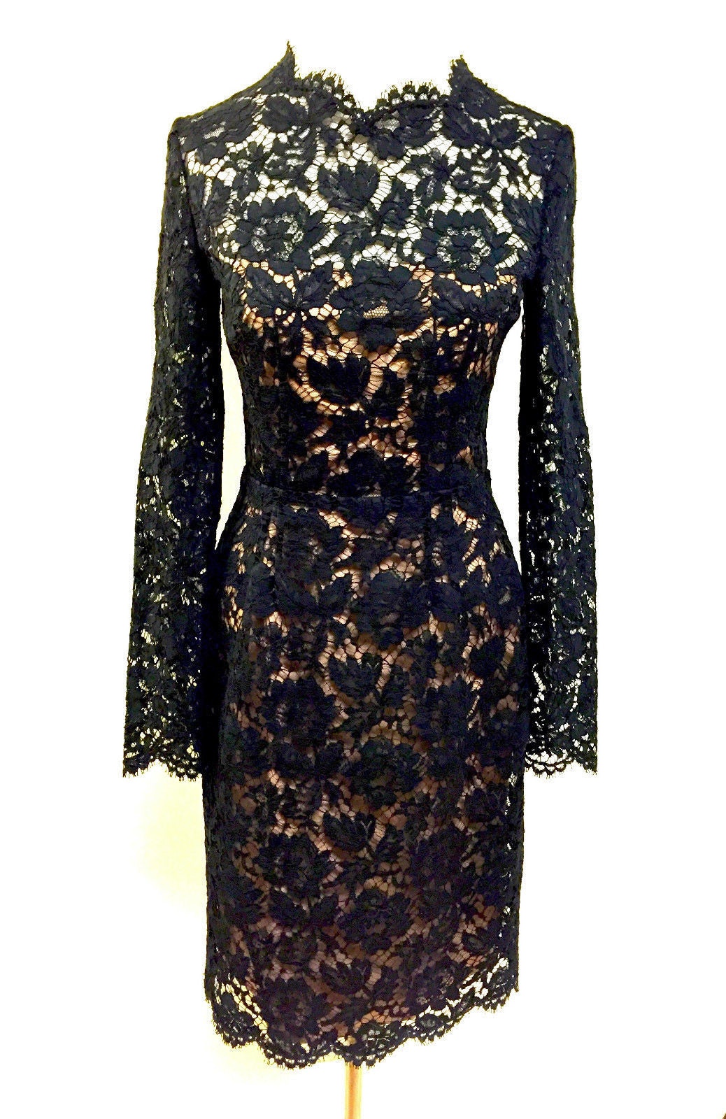 black lace dress with beige lining