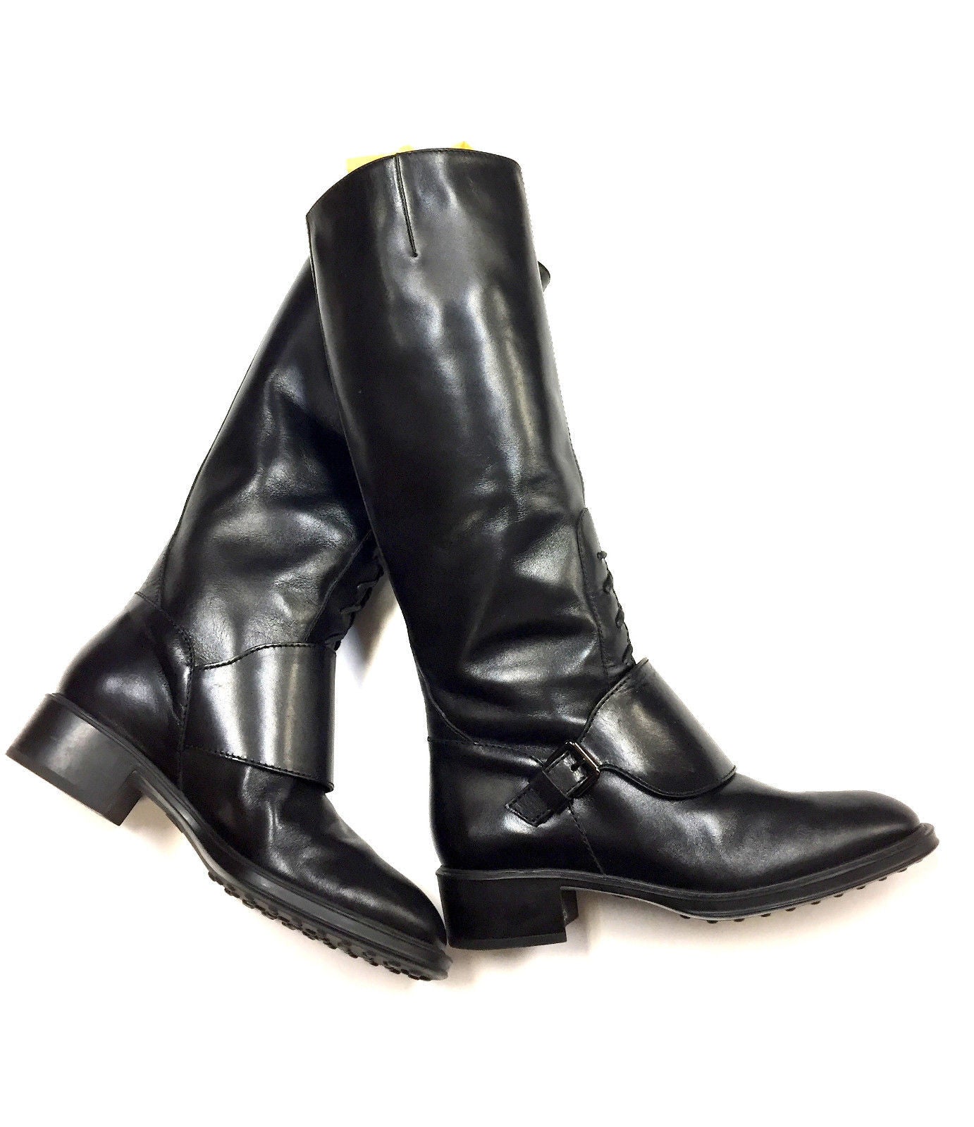 black leather tall riding boots