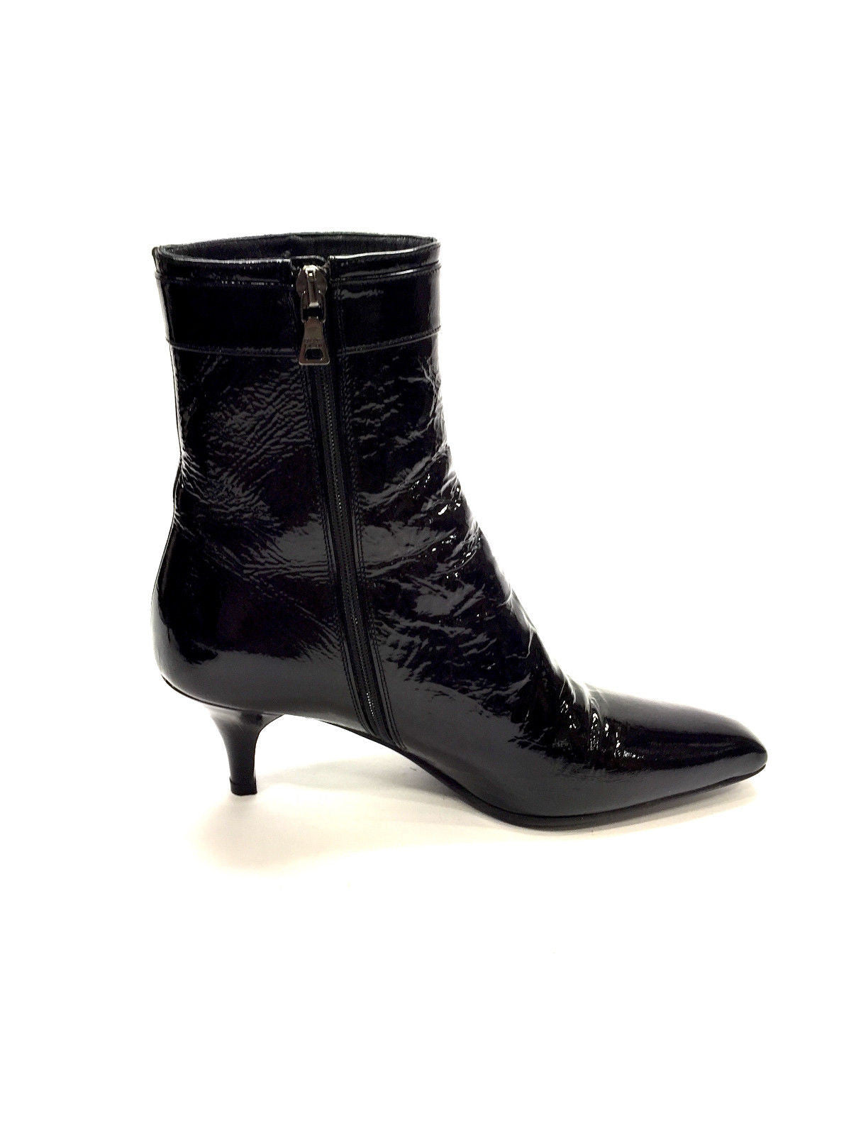 black patent leather ankle boots