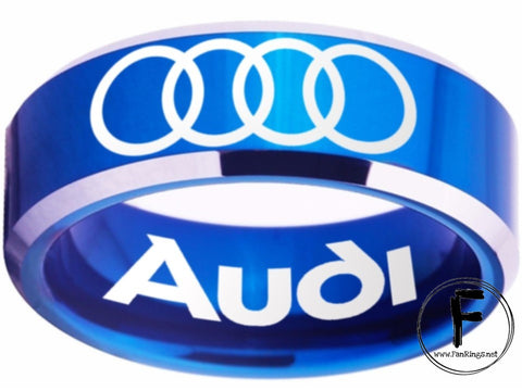 Audi Ring Audi Wedding Band Black and Blue Logo Ring Sizes 6 - 13
