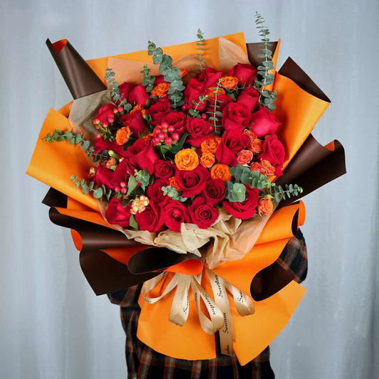 Orange Rose Bouquet Wrapping Paper Stock Photo 82837072