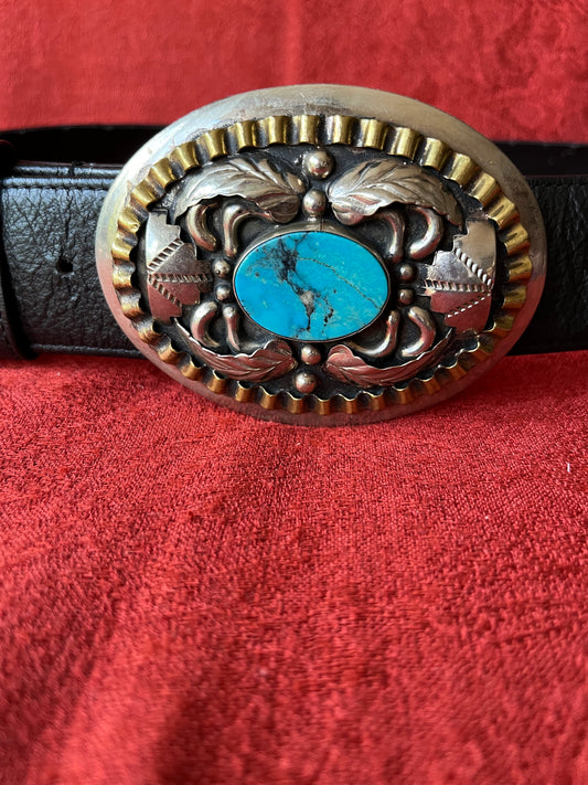 Streets Ahead Snakeskin Print Leather Belt with Vintage Italian Buckle -- Size M