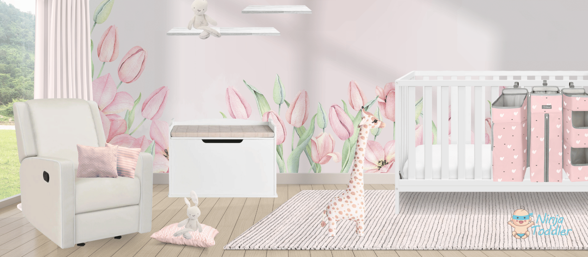 Nursery room inspo for baby girls, floral theme | Ninja Toddler