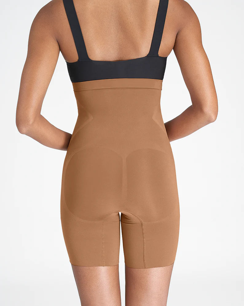 price shop Spanx OnCore Open-Bust Mid-Thigh Bodysuit in Soft Nude