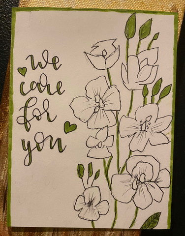 Card that says "We care for you"