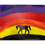 Acrylic Paint on Stretched Canvas, 14 x 11 Original Fine Art, Sunset Horse by Gus Kipper WR-2056