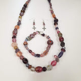 Beaded Jewelry Set Bracelet, Dangle Earrings, and a Long Necklace with Cross Charms by Miguel Carrera