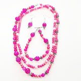 Beaded Jewelry Set Toggle Clasp Bracelet, Dangle Earrings, and Necklace by Miguel Carrera Pink Theme