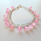 Charm Bracelet Jewelry Pink Beaded Charms on Chain Link Bracelet by Miguel Carrera WRJ-1041