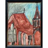 Framed Watercolor Painting, 11 x 9 Original Fine Art, Red Church by Emily Knoles WR-1927