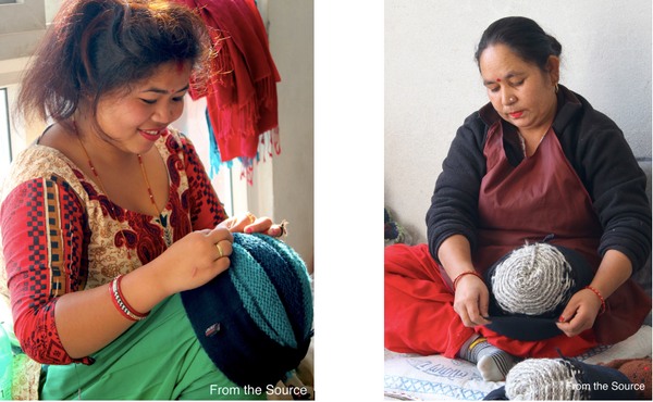 two women hand knitting in nepal